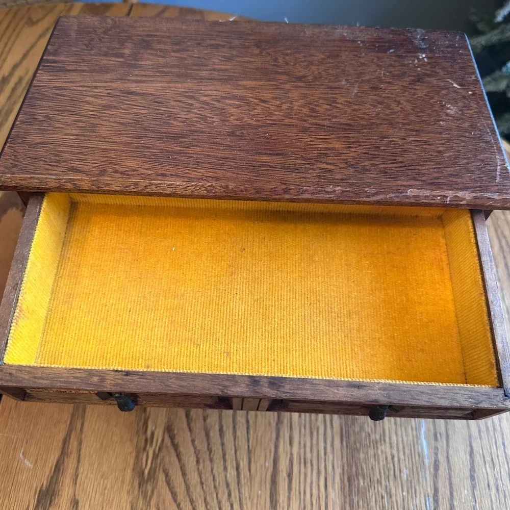 Mele Jewelry Box Chest Brown Vintage Wood 3-Drawer Japan